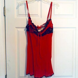 Very Sexy Victoria Secret Baby Doll Lingerie Set Red/Black Silk/Lace Size L